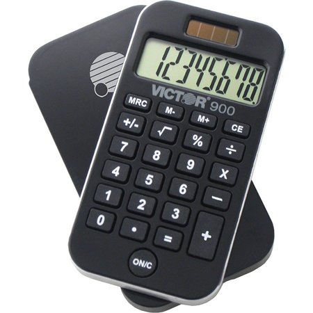 VICTOR TECHNOLOGY 8-Digit Pocket Calculator, Hybrid Power, 2-1/2"x4-5/8"x1/2", BK VCT900